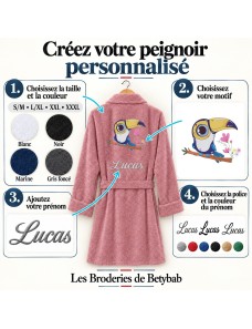 Peignoir adulte personnalisé Toucan – Prénom brodé