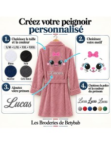 Peignoir adulte personnalisé Chatons – Prénom brodé