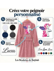 Peignoir adulte personnalisé Licorne – Prénom brodé