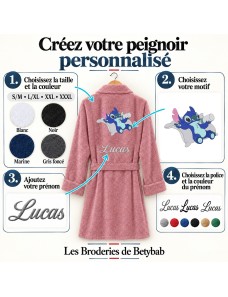 Peignoir adulte personnalisé Stitch – Prénom brodé