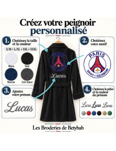 Peignoir adulte personnalisé PSG – Prénom brodé