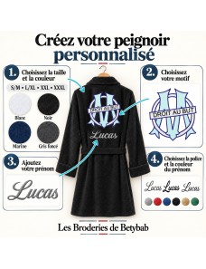 Peignoir adulte personnalisé OM – Prénom brodé