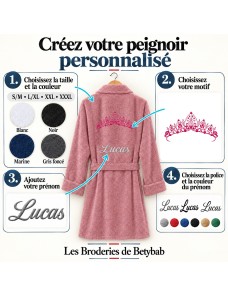 Peignoir adulte personnalisé Couronne – Prénom brodé