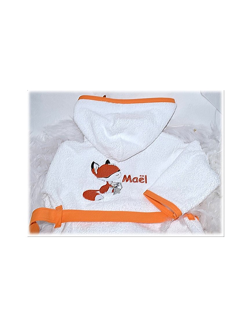 Peignoir bébé et enfant  personnalisé avec capuche et motif de votre choix.