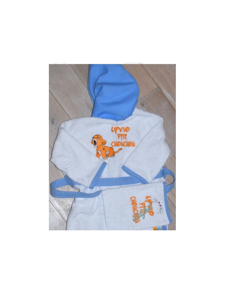 Peignoir avec capuche pour enfant personnalisé en broderie. Eponge 450 g/m² 100 % Coton.