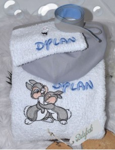 Peignoir bébé et enfant  personnalisé avec capuche et motif de votre choix.
