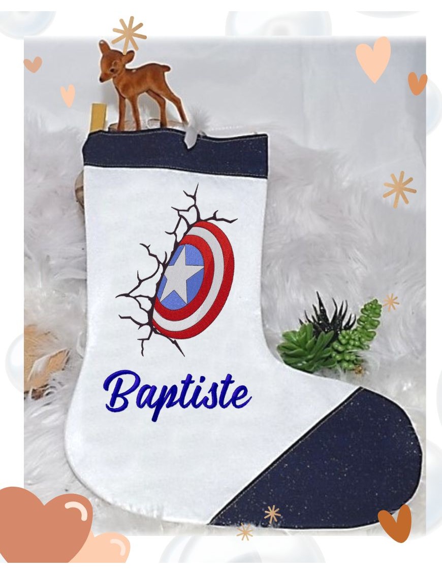 Chaussette De Noël Personnalisée Effet Lin Gris - 41 Cm, Broderie Prénom Au Choix