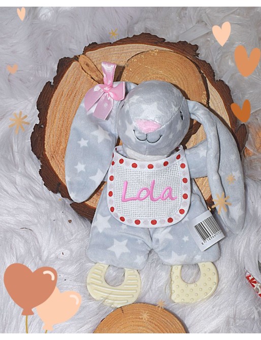 Peluche avec anneaux dentaire personnalisée LAPINETTE