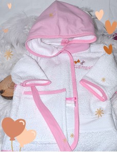 Peignoir avec capuche pour enfant personnalisé en broderie. Eponge 450 g/m² 100 % Coton.
