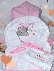 Peignoir avec capuche pour enfant personnalisé en broderie. Eponge 450 g/m² 100 % Coton.