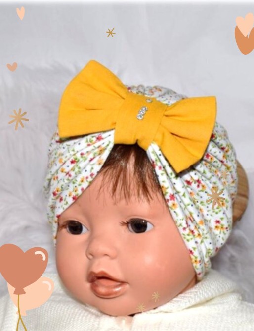 Bonnet turban bébé LIBERTY ET JAUNE