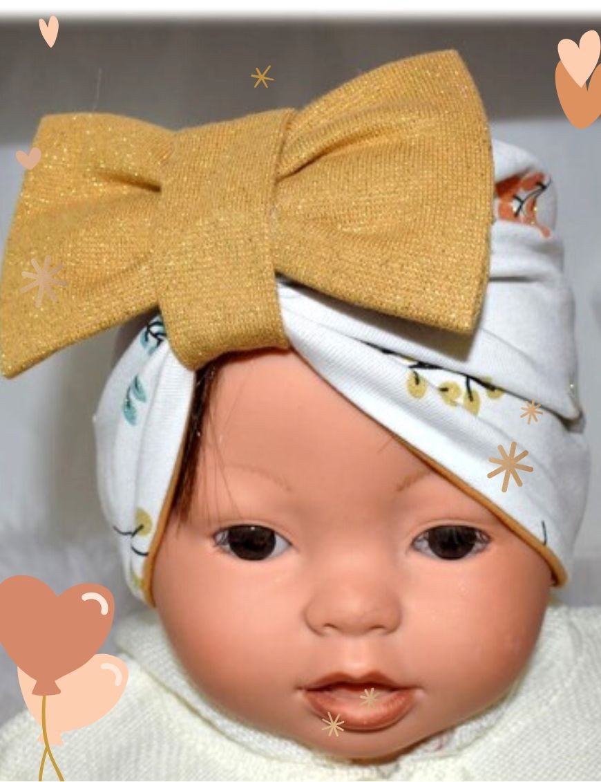 Bonnet turban bébé FLEURS ET DORE