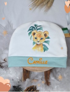 Bonnet bébé personnalisé LION FEUILLAGE