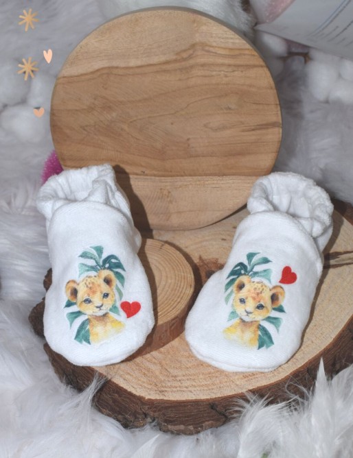 Chaussons bébé LIONCEAU FEUILLAGE personnalisé