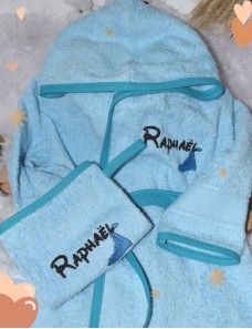 Peignoir bébé et enfant  personnalisé avec capuche et motif de votre choix.