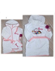 Peignoir bébé et enfant  personnalisé avec capuche et motif de votre choix.