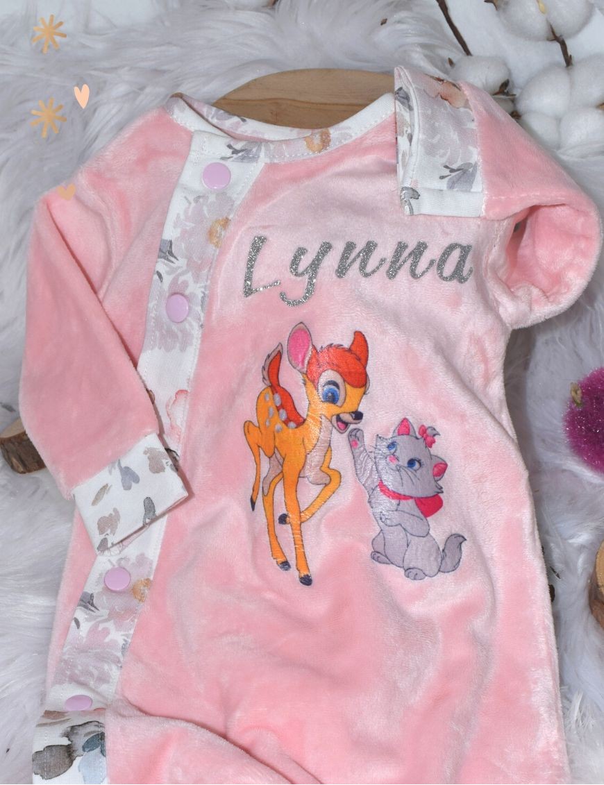 Pyjama bébé personnalisé FAON ROSE FLEURS