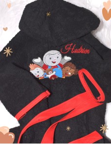 Peignoir bébé et enfant  personnalisé avec capuche et motif de votre choix.