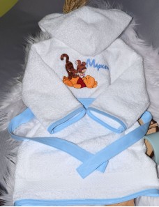 Peignoir bébé et enfant  personnalisé avec capuche et motif de votre choix.