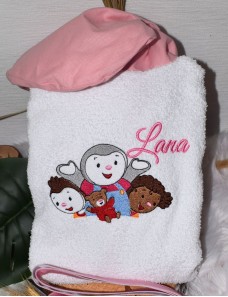 Peignoir bébé et enfant  personnalisé avec capuche et motif de votre choix.