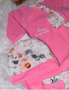Pyjama et bonnet bébé personnalisé ROSE FLEURIE