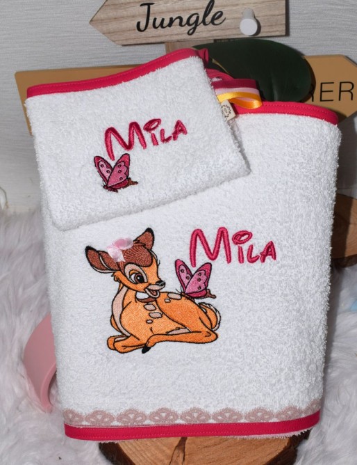 Cape de bain personnalisée enfant avec prénom et motif unique, cadeau bébé BAMBI